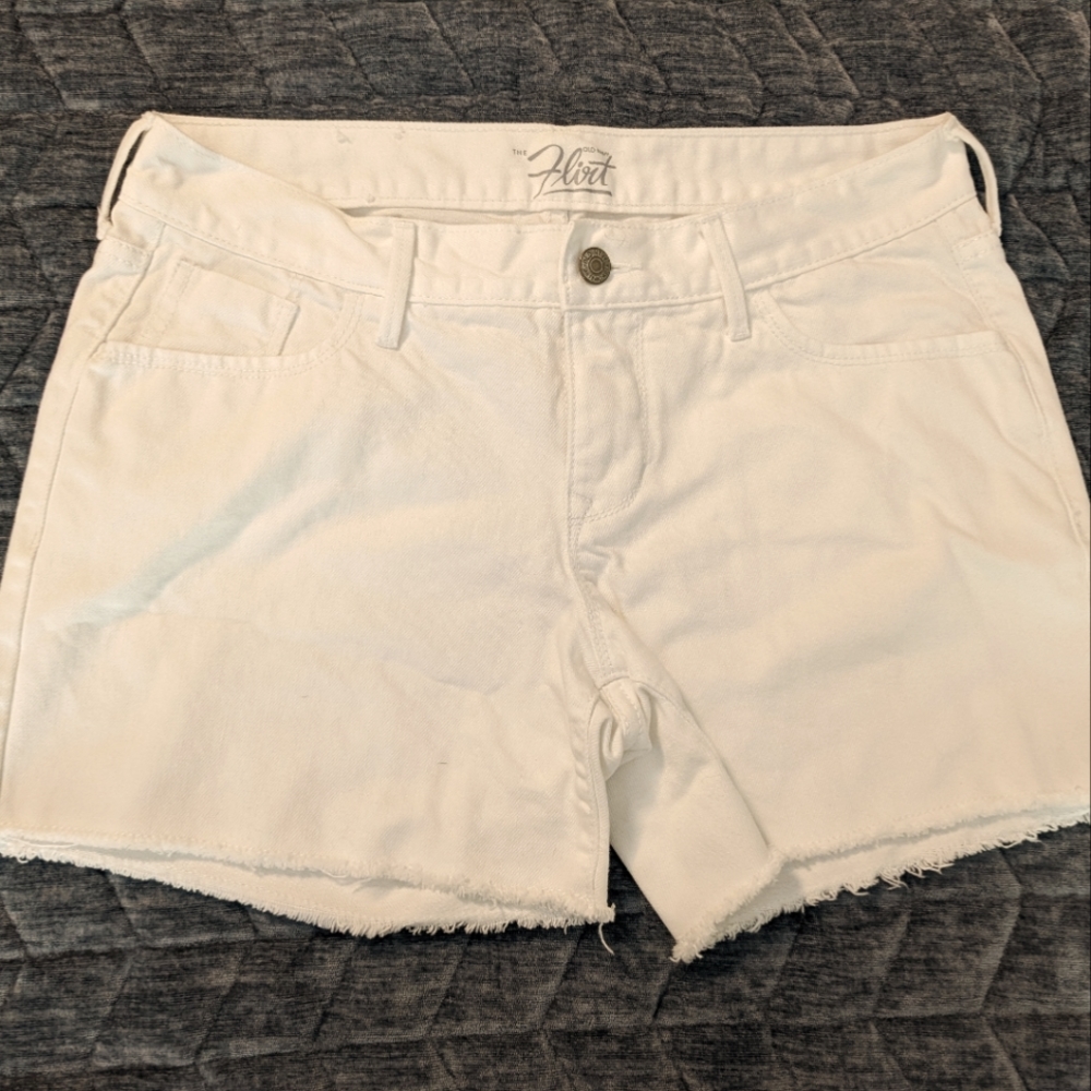 Old Navy The Flirt Cut Off Jean Shorts, White, Size 6 , 100% Cotton